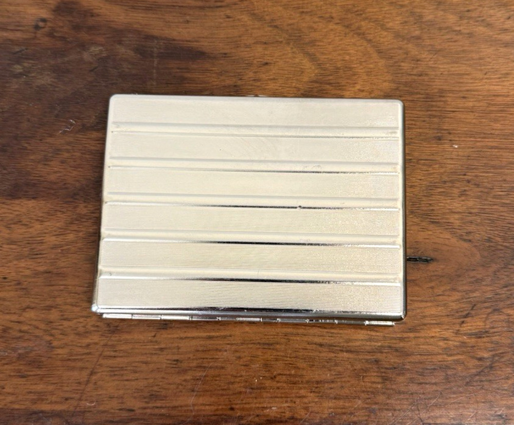 Vintage Silver Tone Engine Turned Cigarette Case Art Deco Style 4" x 3"